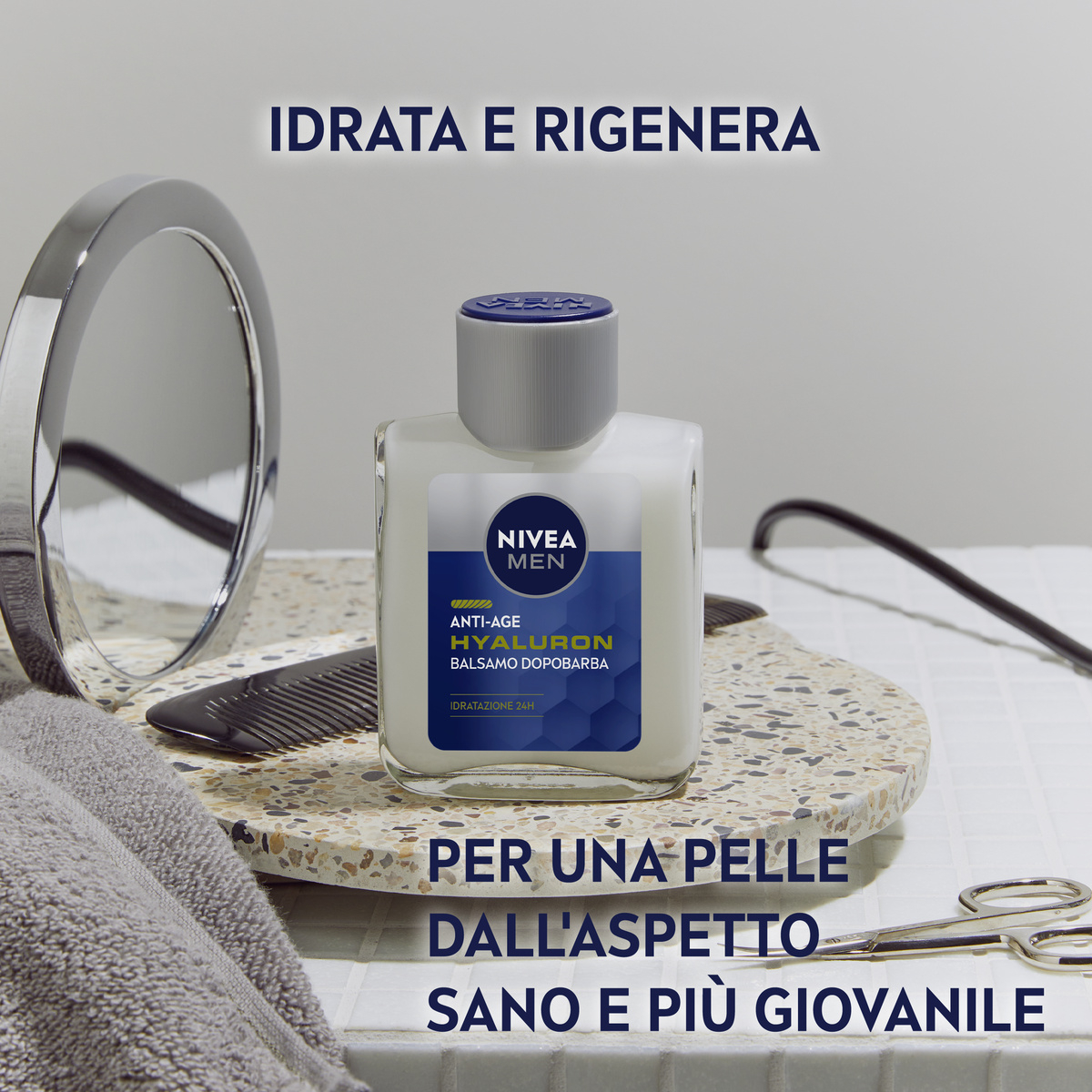 Nivea Men Anti-Age Hyaluron Balsamo Dopobarba 100 ml, Dopobarba uomo idratante per pelli mature