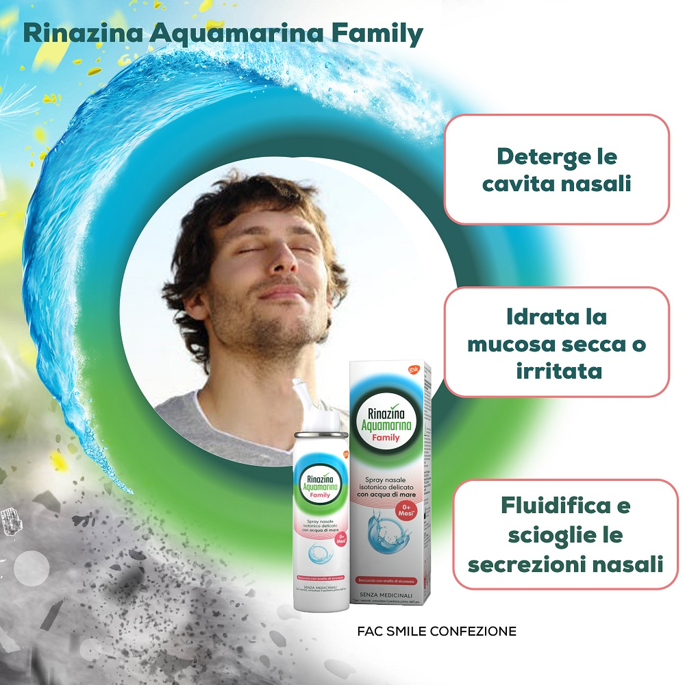 Rinazina Aquamarina Family Spray Nasale Isotonico Lavaggio Nasale Acqua di Mare Neonati Adulti 100ml Rinazina Aquamarina Family Spray Nasale Isotonico Lavaggio Nasale Acqua di Mare Neonati Adulti 100ml