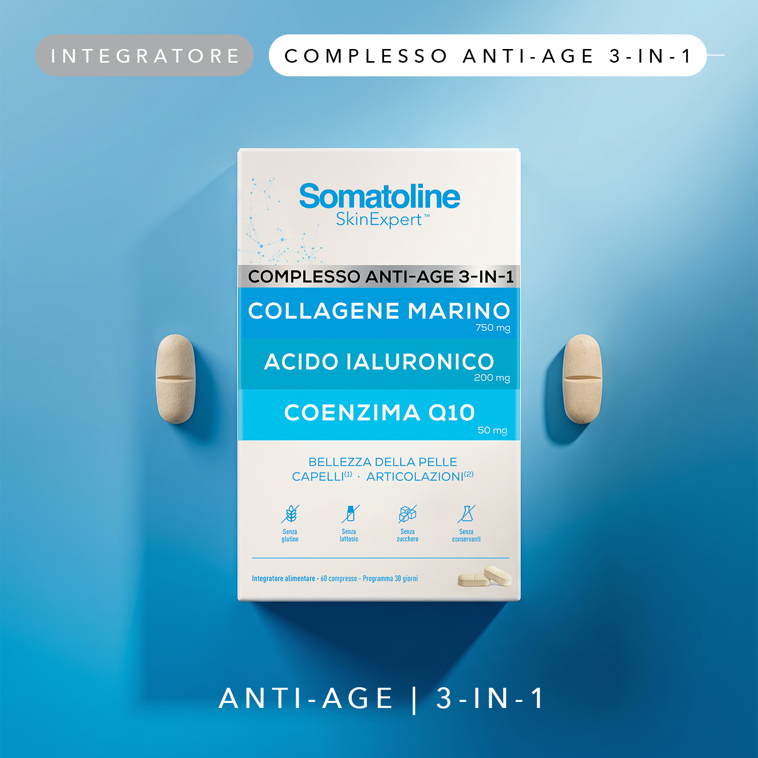 Somatoline SkinExpert Complesso Anti-Age 3 In 1 - Integratore Per Pelle, Unghie E Articolazioni 45 Compresse