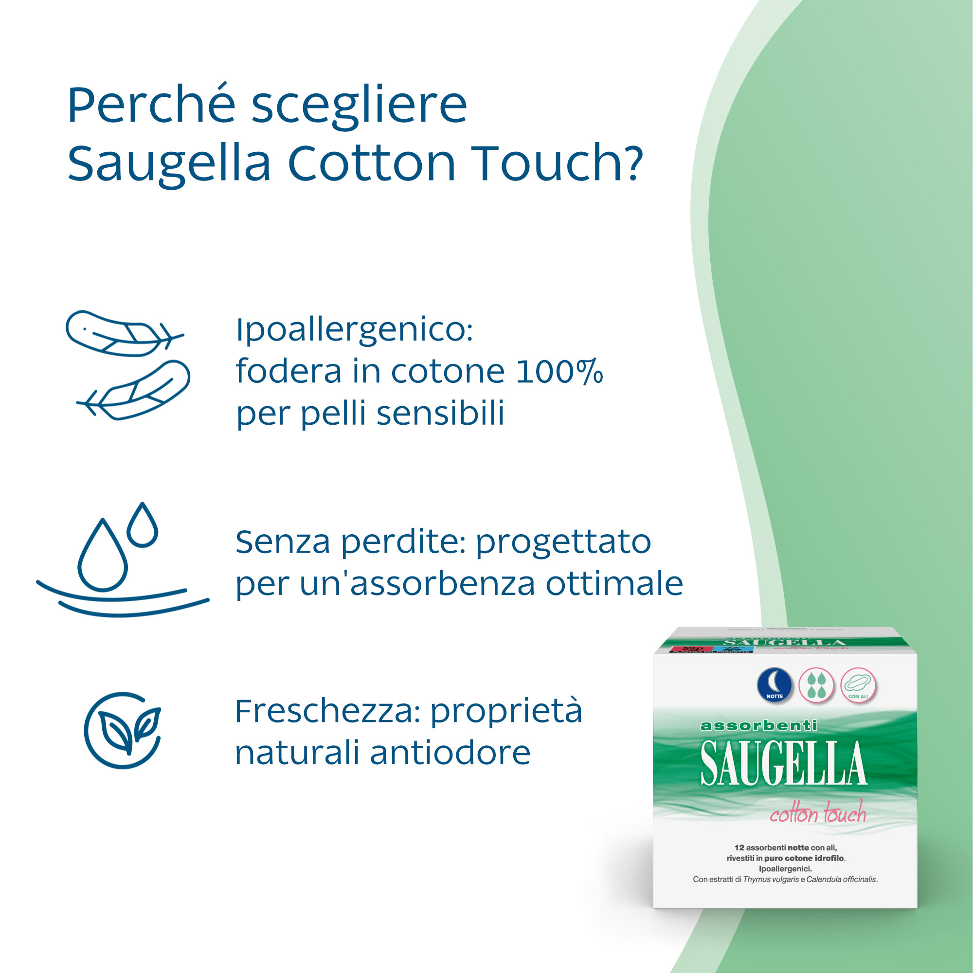 Saugella Cotton Touch - 12 Assorbenti Notte Con Ali