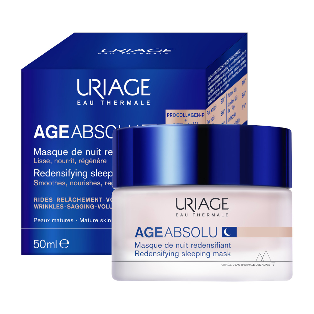 URIAGE AGE ABSOLU Maschera notte ridensificante antirughe per il viso con RETINOLO, ACIDO IALURONICO e BURRO DI KARITÉ I Booster di Procollagene X6 - 50ML