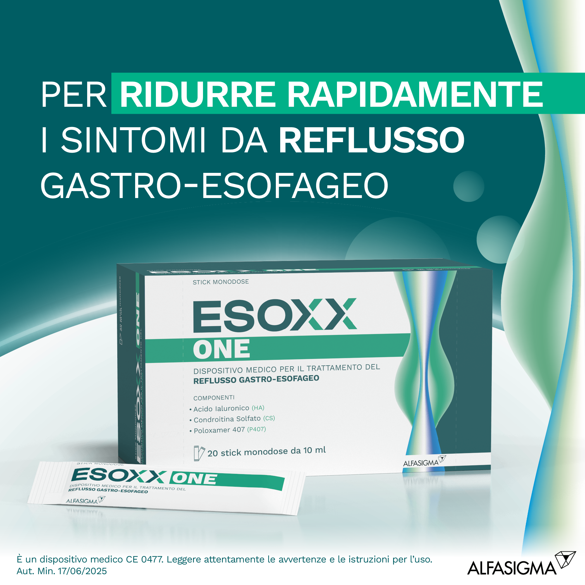Esoxx One -  Rimedio reflusso gastroesofageo e bruciore di stomaco - 20 Stick