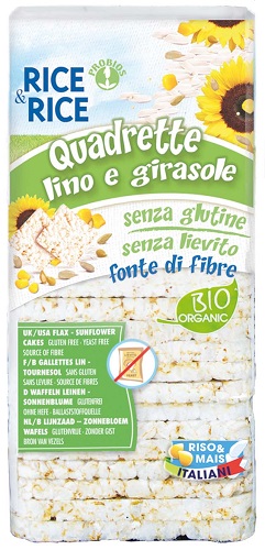 Rice&Rice Quadrette di Riso Lino e Girasole Gallette Biologiche Senza Glutine
