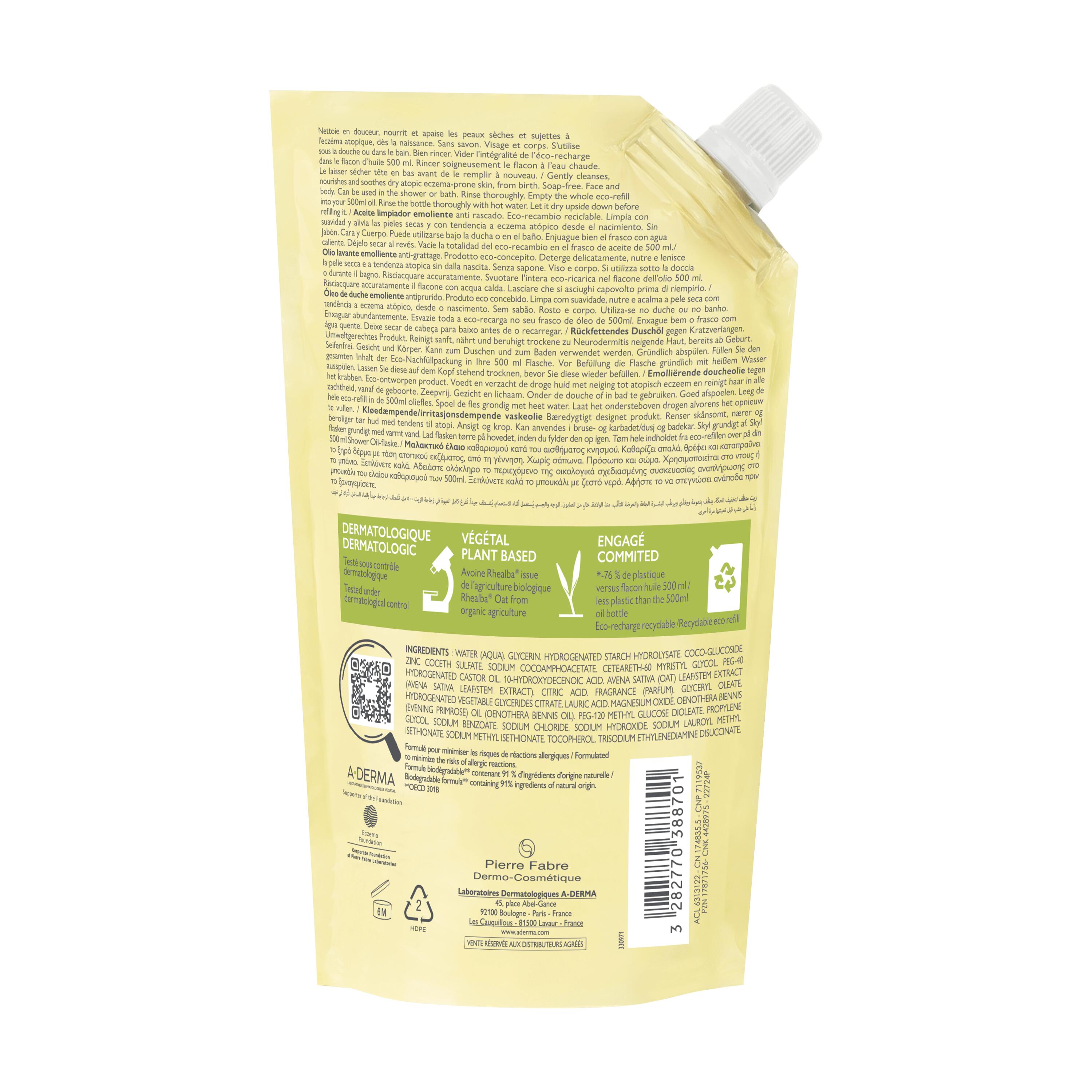 A-Derma Exomeda Control - Olio Lavante Emolliente Per Pelle Secca A Tendenza Atopica Ricarica 500 ml