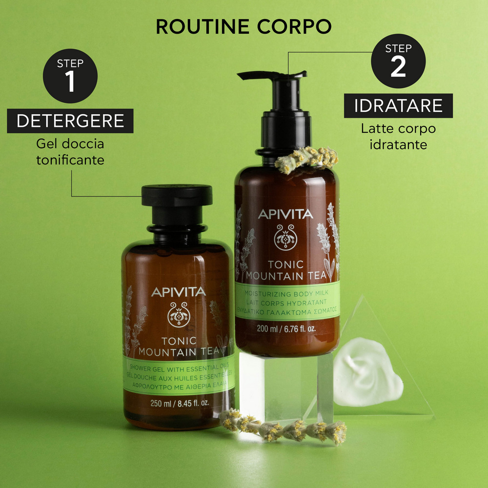 Apivita Tonic Mountain Tea - Gel Doccia Detergente Delicato Corpo Idratante E Rivitalizzante 250 ml