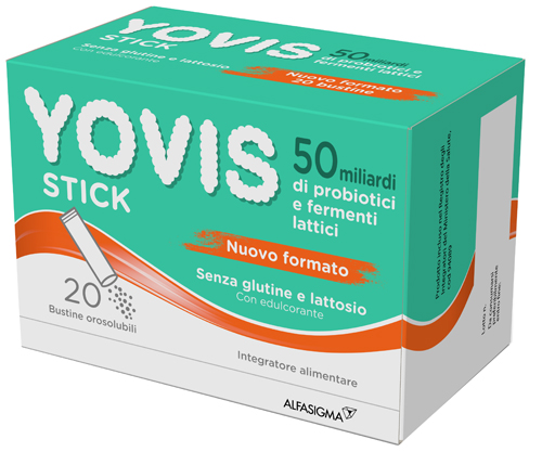 Yovis Stick, Probiotici per il Benessere Intestinale, 50 Miliardi di Fermenti Lattici Vivi, Senza Glutilne e Lattosio, 20 Bustine Orosolubili