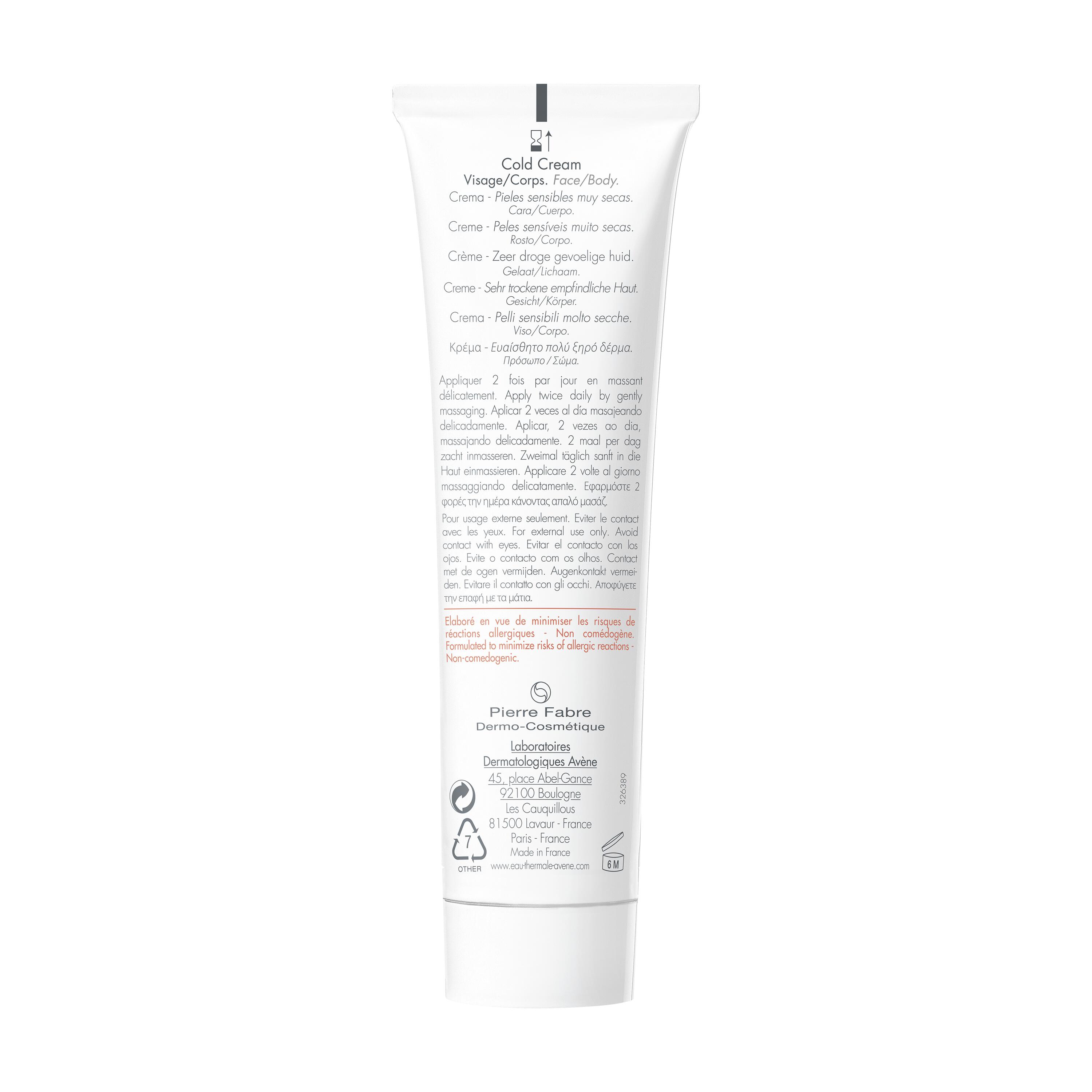 Avène Cold Cream - Crema Nutriente, Idratante, Protettiva Per Pelle Sensibile Molto Secca Viso E Corpo 100 ml
