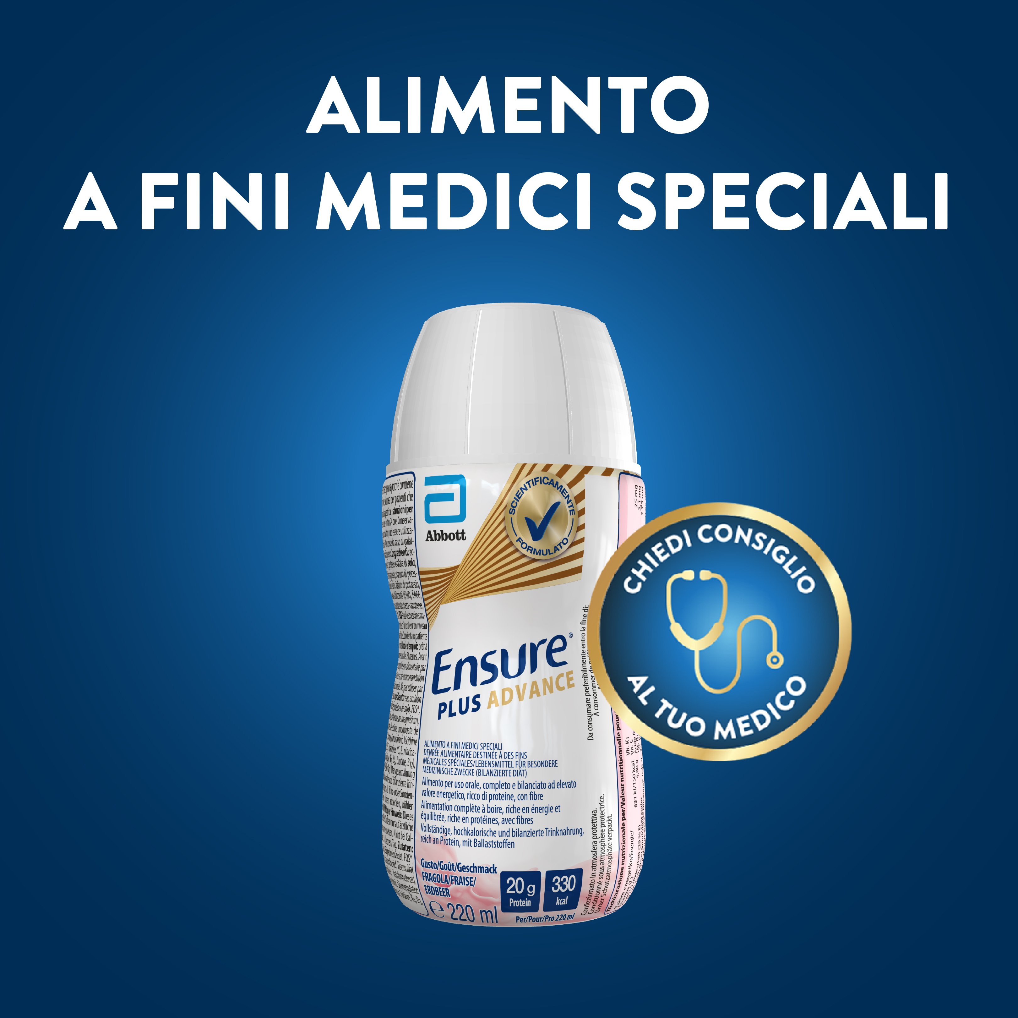 Ensure Advance Alimento a Fini Medici Speciali Iperproteico ed Ipercalorico Fragola 4x220ml