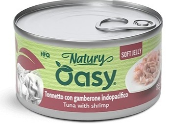 OASY GATTO NATURY SOFT JELLY TONNETTO CON GAMBERONE 85GR (lattina)