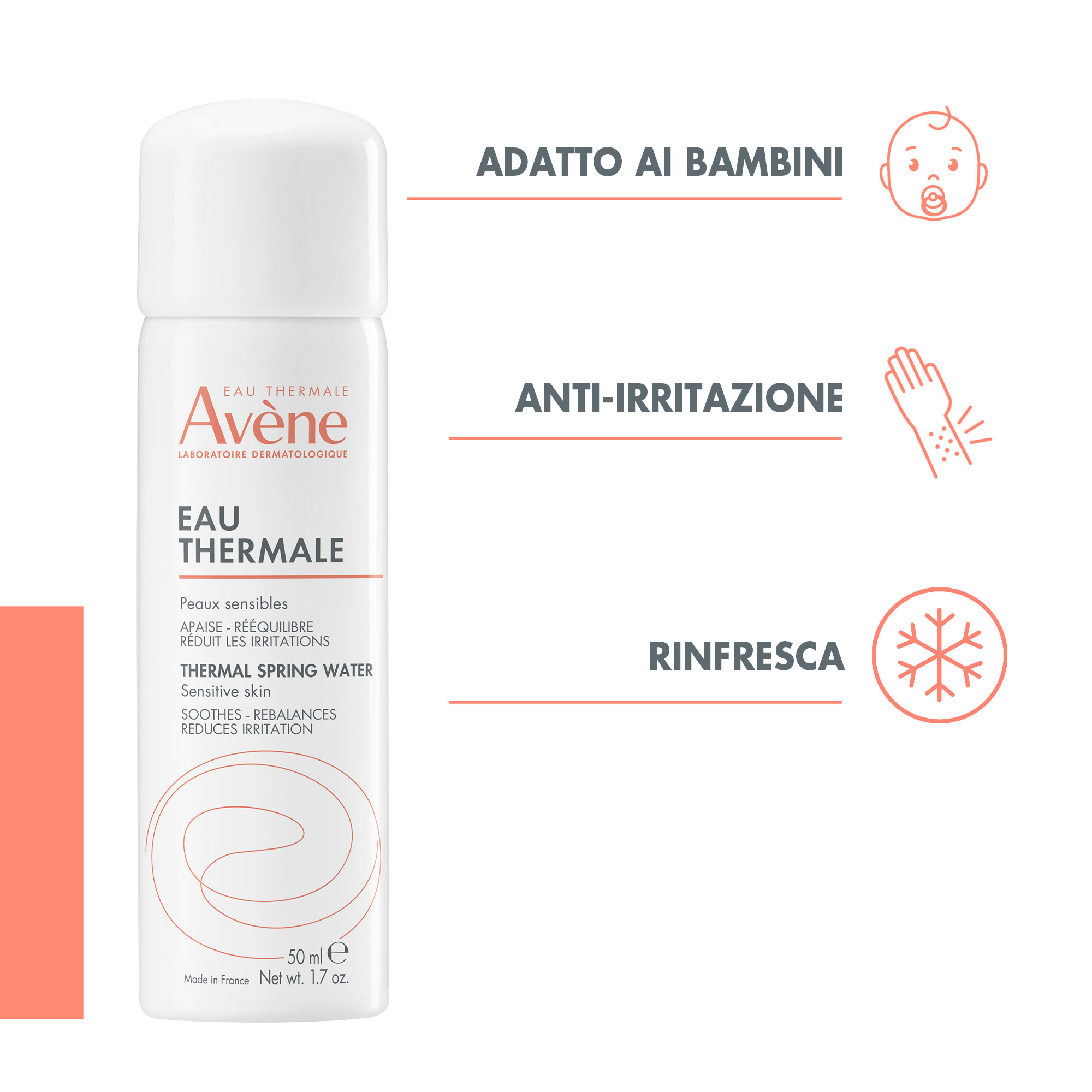 Eau thermale Avène Acqua termale spray, lenitiva, pelle sensibile, allergica e irritabile, 50ml 