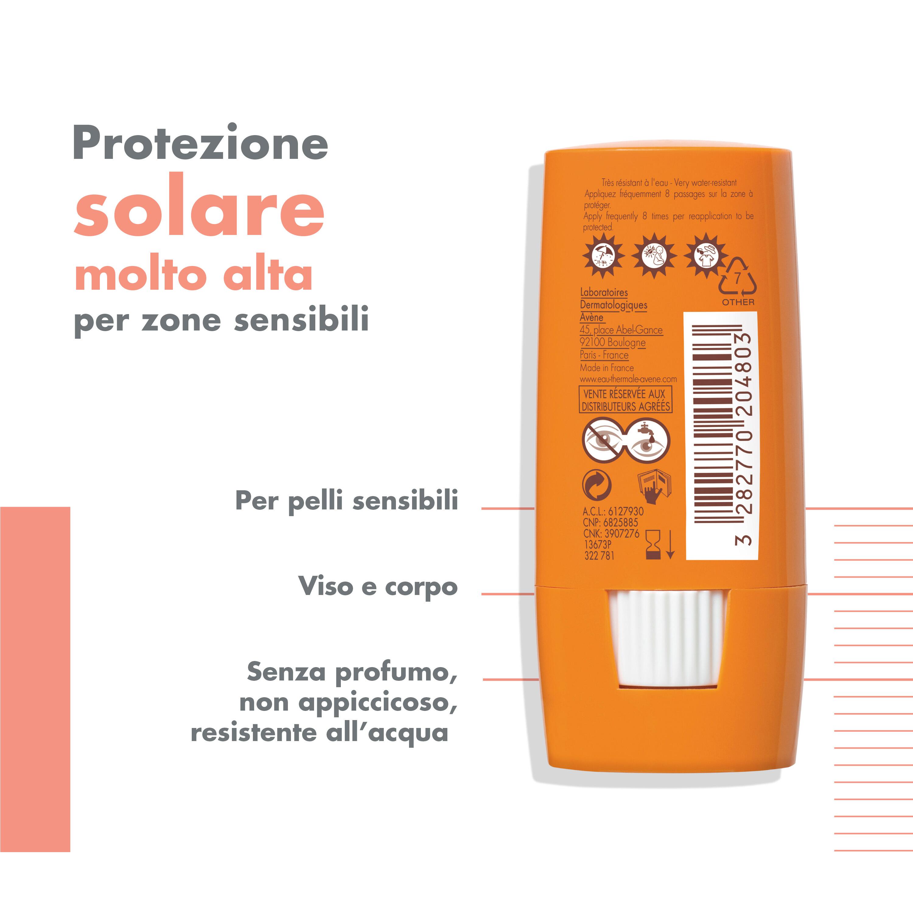 Avène Eau Thermale - Protezione Solare Molto Alta SPF50+ Per Zone Sensibili Stick 8 g