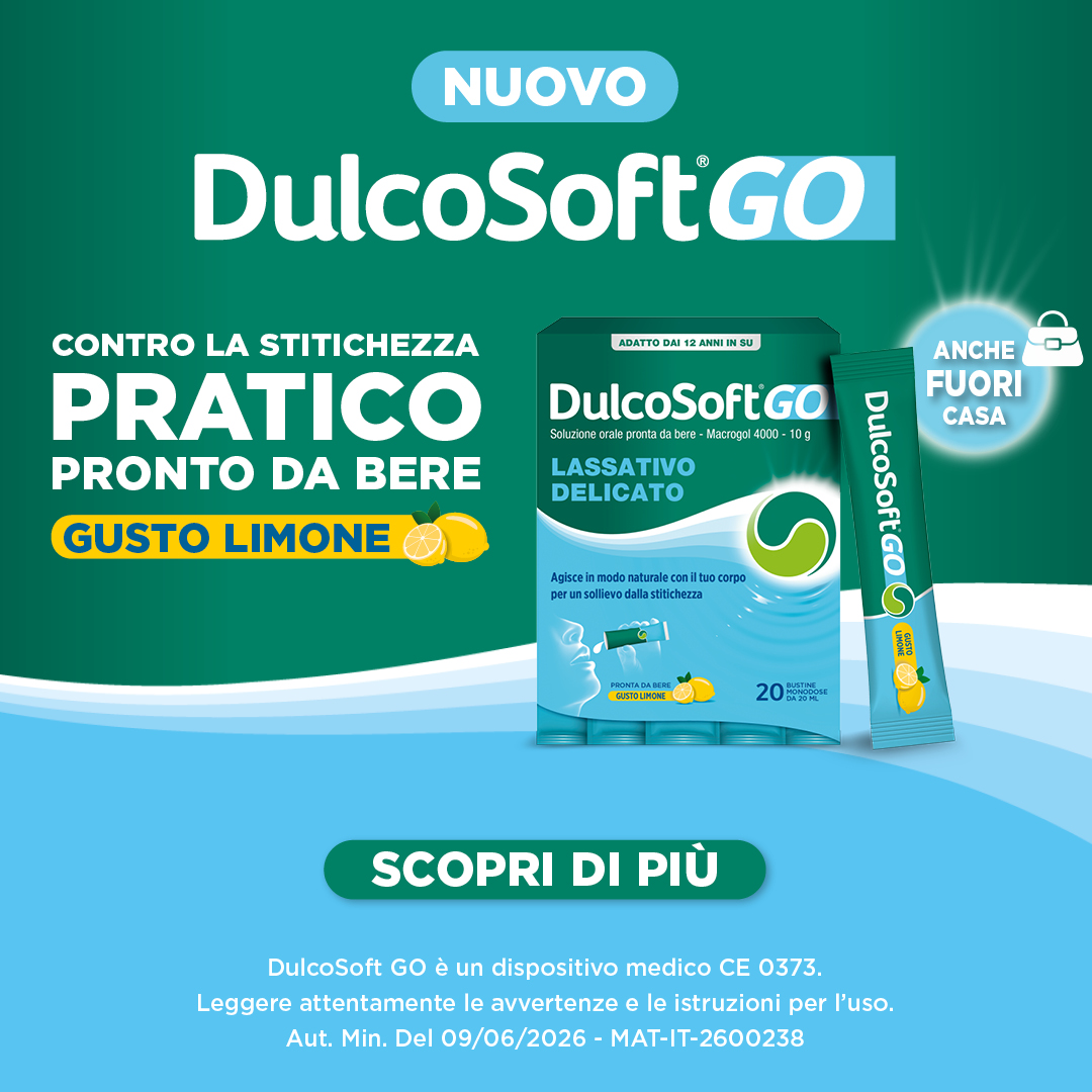 DulcoSoft Go Soluzione Orale 20 Stick Gusto Limone - Lassativo Delicato Con Macrogol 4000 In Caso Di Stitichezza
