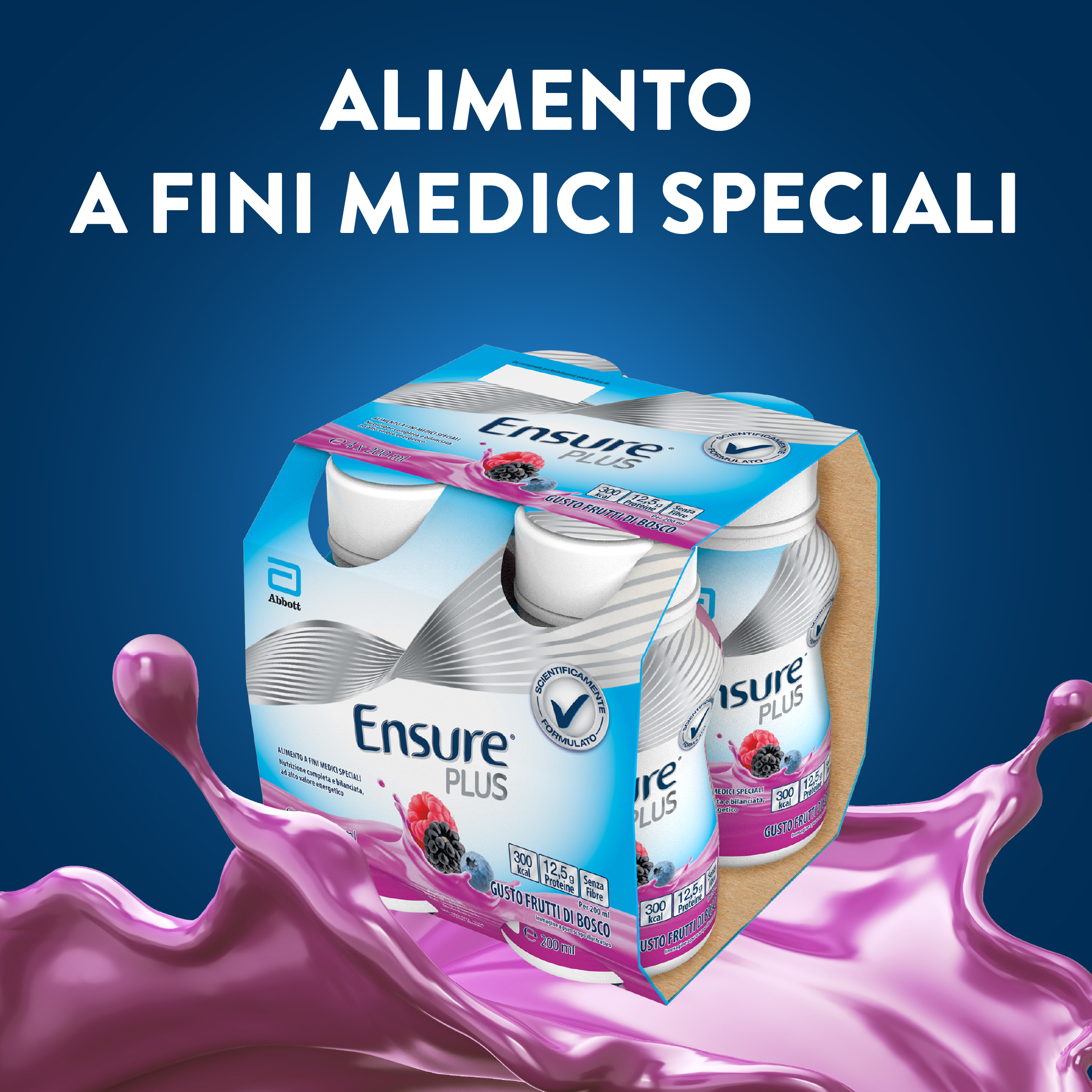 Ensure Plus Alimento a Fini Medici Speciali Ipercalorico Frutti di Bosco 4x200ml