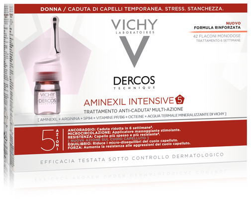 Vichy Dercos Aminexil Intensive 5 Trattamento Anticaduta Donna 42 Fiale Vichy Dercos Aminexil Intensive 5 Trattamento Anticaduta Donna 42 Fiale