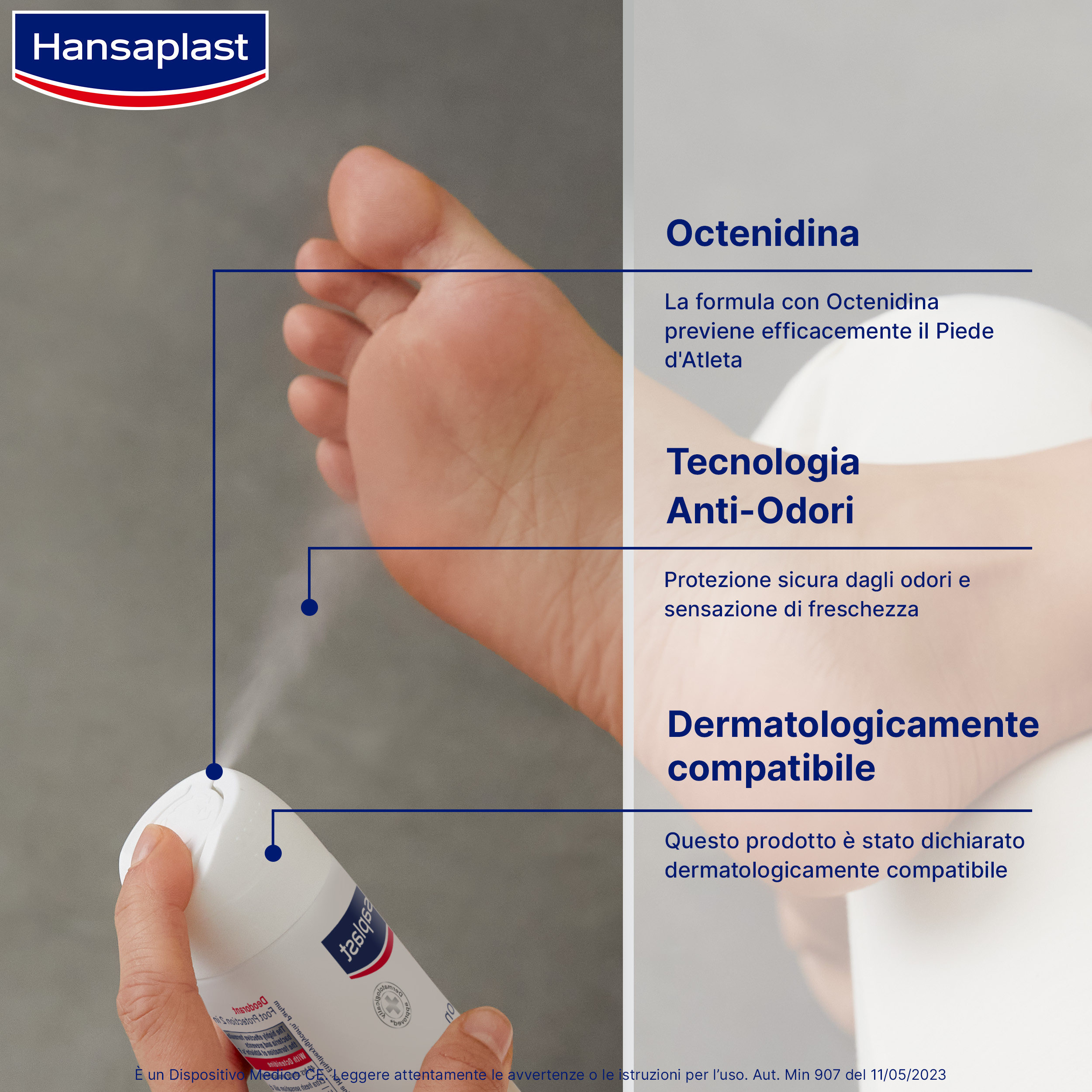 Hansaplast Deodorante Foot Protection 2in1 150 ml, Deodorante piedi spray senza alluminio