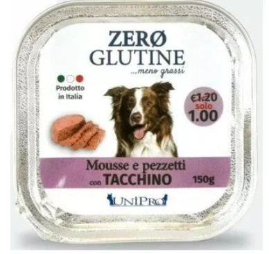 UNIPRO CANE ZERO GLUTINE MOUSSE PEZZETTI DI TACCHINO 150GR (vaschetta)