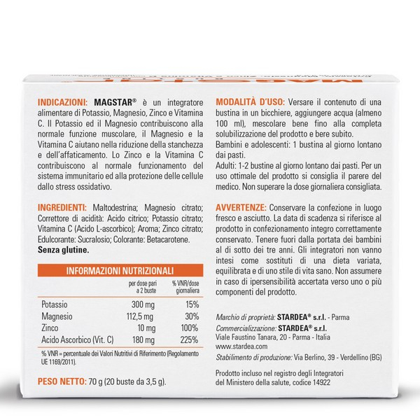 Magstar Integratore Magnesio e Potassio 20 Bustine Magstar Integratore Magnesio e Potassio 20 Bustine
