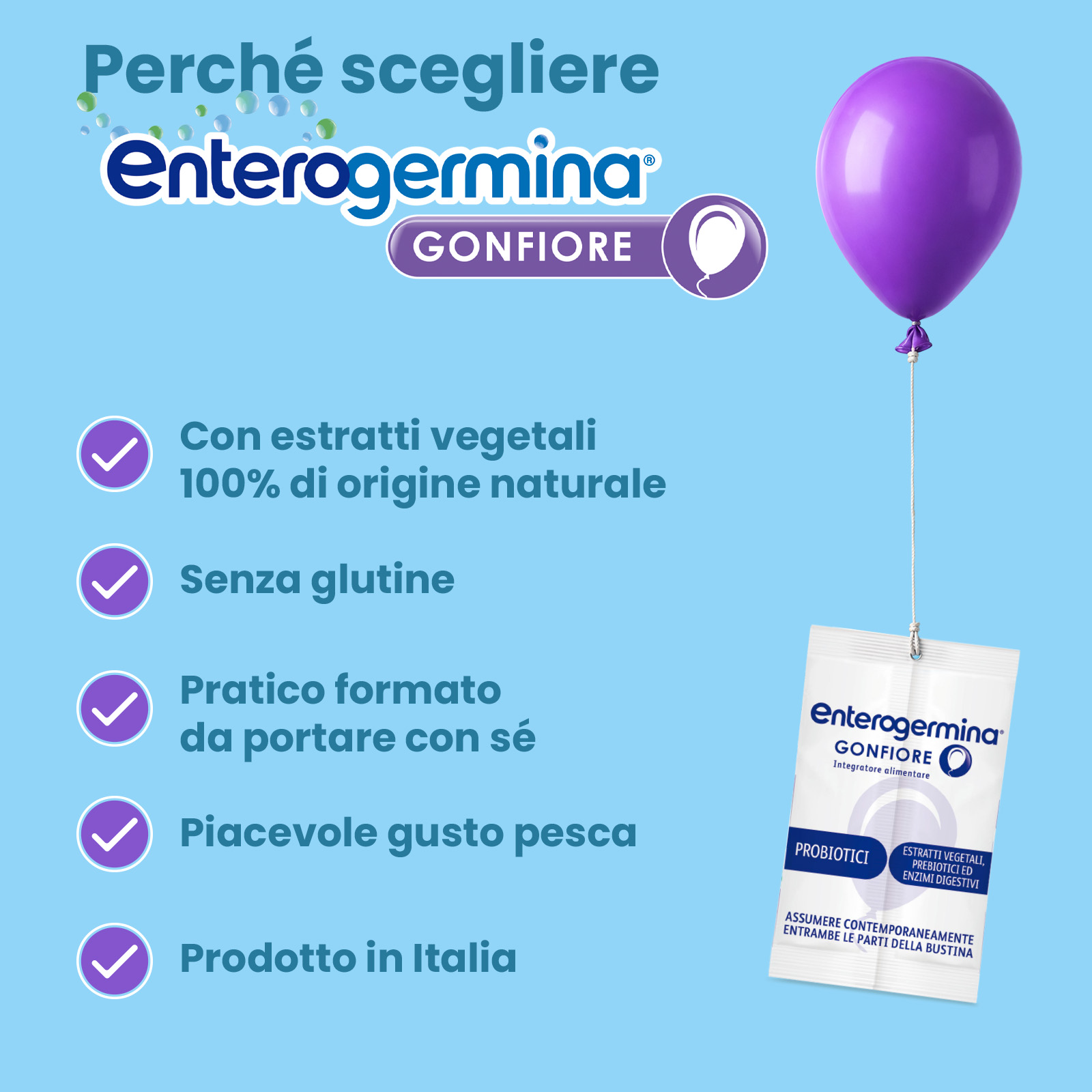 Enterogermina Gonfiore 10 Bustine Gusto Pesca - Integratore Con Probiotici, Enzimi Digestivi E Fermenti Lattici Per Il Gonfiore Addominale