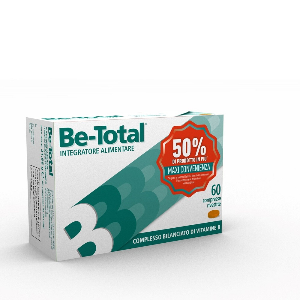 Be-Total Integratore Alimentare Vitamina B Vitamina B12 Acido Folico Energia per Adulti 60 Cpr Be-Total Integratore Alimentare Vitamina B Vitamina B12 Acido Folico Energia per Adulti 60 Cpr