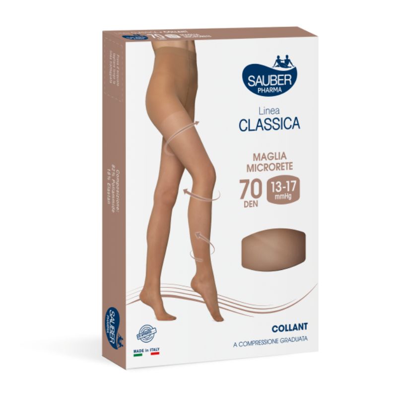 Sauber Pharma - Linea Classica - Collant Maglia Microrete 70 Den (13-17 mmHg) - Taglia 2 Glacè
