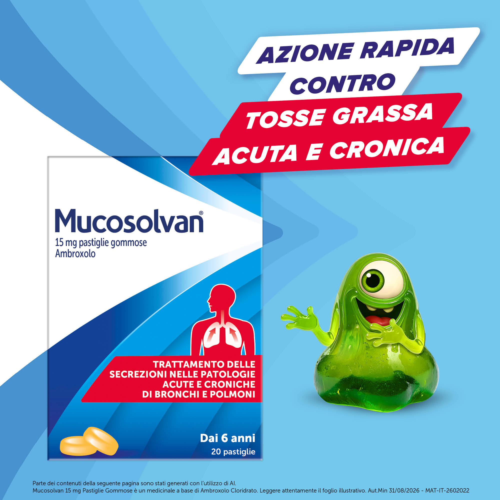 Mucosolvan 15 mg - 20 Pastiglie Gommose Per Il Trattamento Delle Secrezioni Nelle Patologie Acute E Croniche Di Bronchi E Polmoni