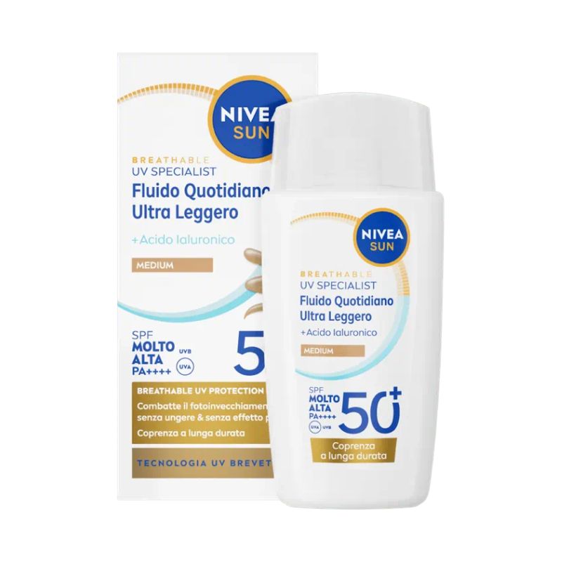 Nivea Sun - Breathable UV Specialist - Fluido Quotidiano SPF50+ Ultra Leggero 40 ml - Tonalità Medium
