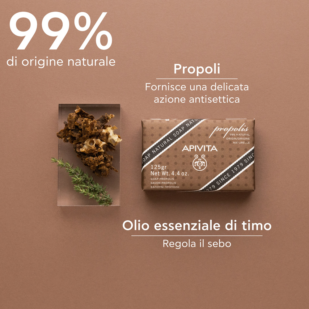 Apivita Natural Soap - Sapone Naturale Solido Con Propoli Viso E Corpo Per Pelle Grassa E Acneica 125 g