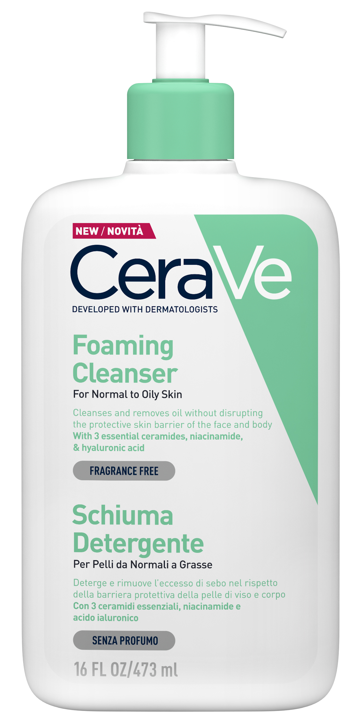 CeraVe - Schiuma Detergente Seboregolatrice Viso E Corpo Per Pelli Normali E Grasse 473 ml