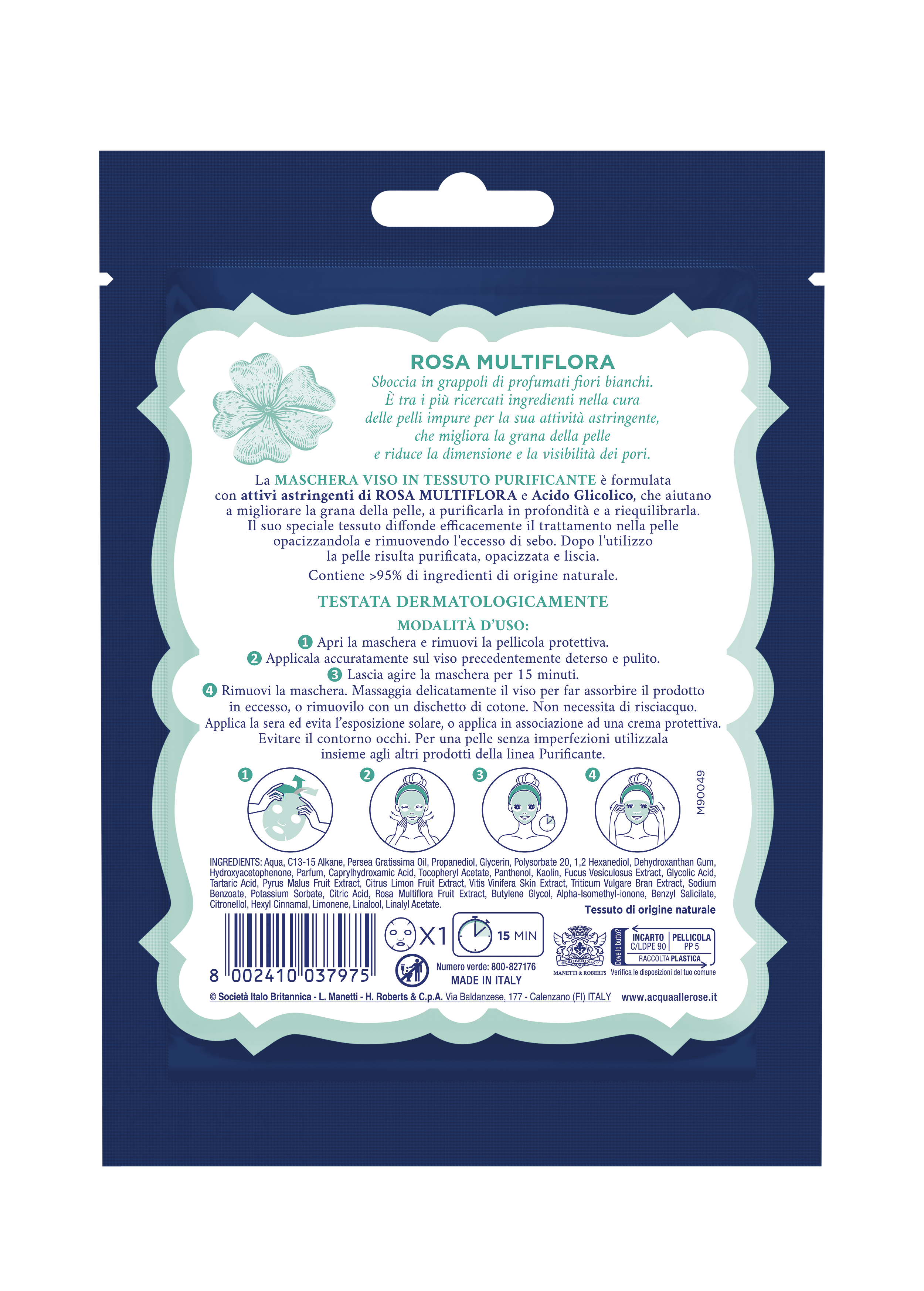 Acqua Alle Rose - 1 Maschera In Tessuto Purificante Viso