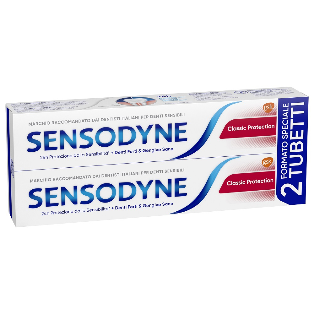 Sensodyne Classic Protection Dentifricio Quotidiano Denti Sensibili con Fluoro Igiene Dentale 2x75ml Sensodyne Classic Protection Dentifricio Quotidiano Denti Sensibili con Fluoro Igiene Dentale 2x75ml