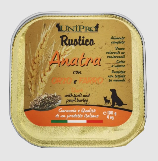 UNIPRO CANE RUSTICO ANATRA ORZO FARRO 100GR (vaschetta)