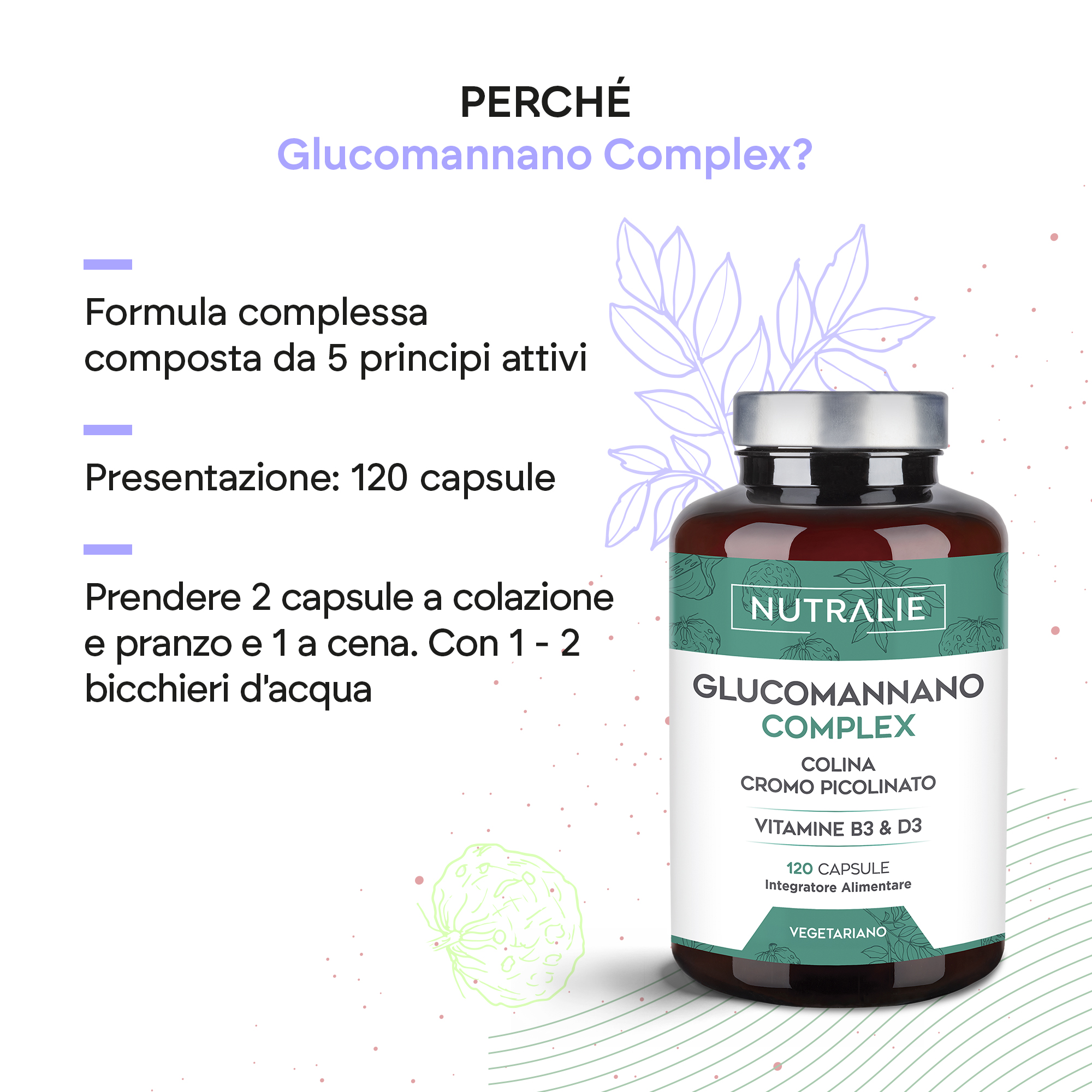Nutralie Glucomannano Complex 120 Capsule - Integratore Per Il Controllo Del Peso Corporeo
