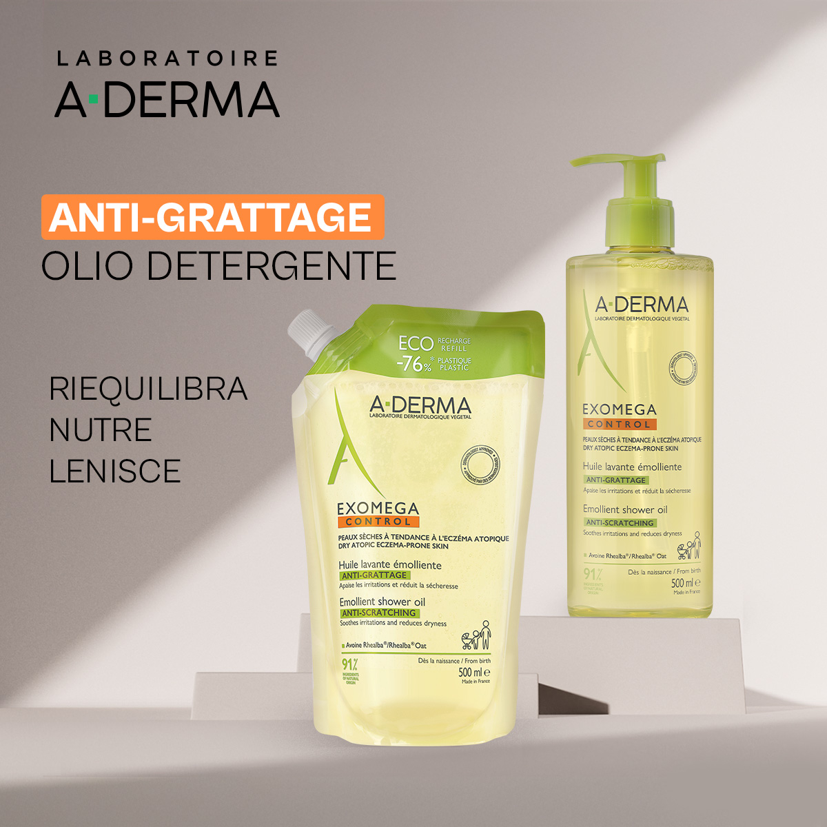A-DERMA EXOMEGA CONTROL Olio Lavante Emolliente 500 ML Ricarica