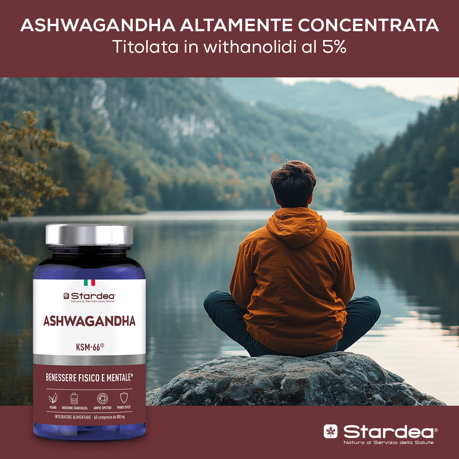 STARDEA ASHWAGANDHA - Compresse INTEGRATORE ALIMENTARE a base di Ashwagandha KSM-66® per il Benessere Fisico e Mentale STARDEA ASHWAGANDHA - Compresse INTEGRATORE ALIMENTARE a base di Ashwagandha KSM-66® per il Benessere Fisico e Mentale