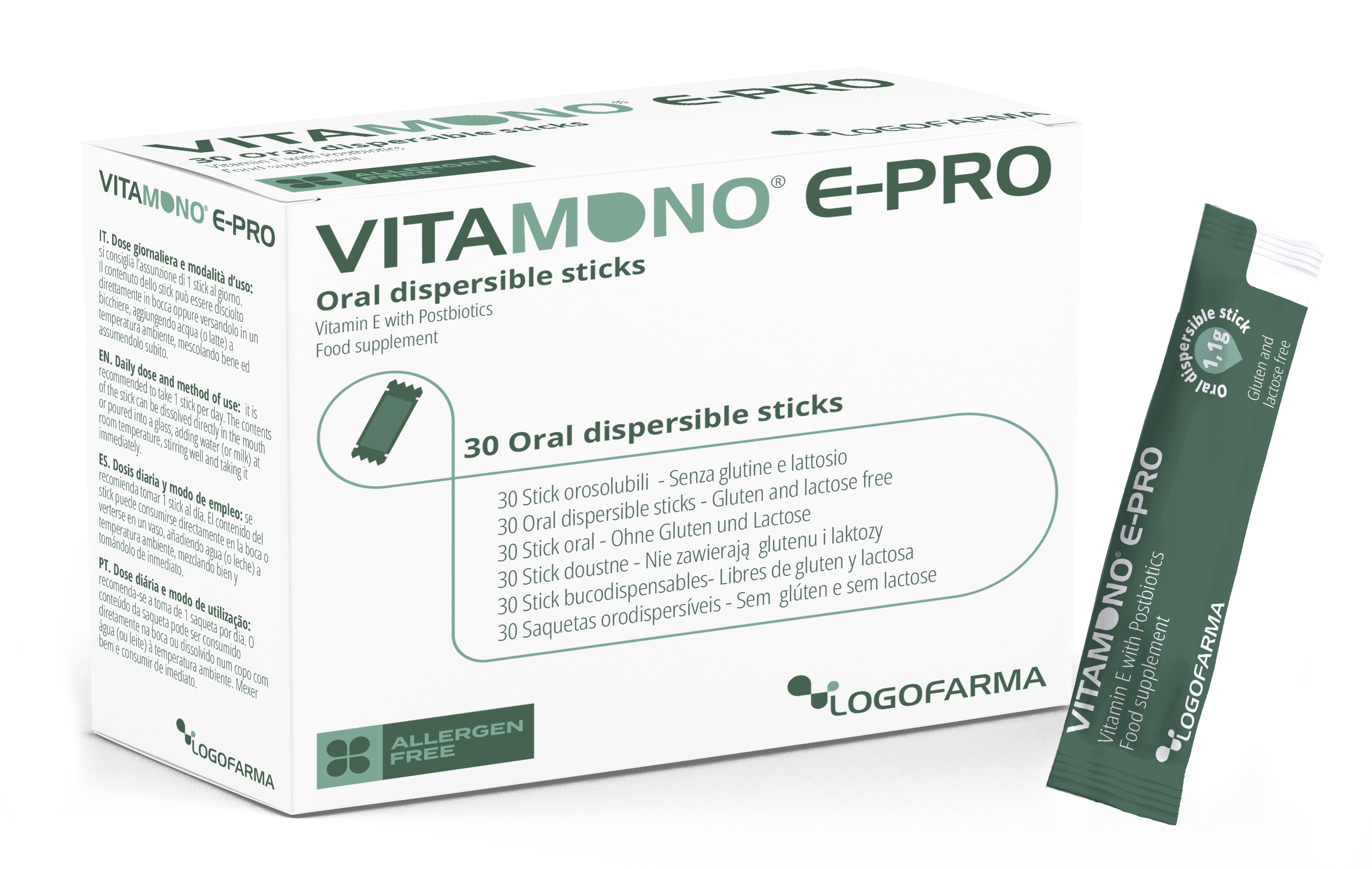 Logofarma - Vitamono E PRO 30 Stick - Integratore Per La Pelle