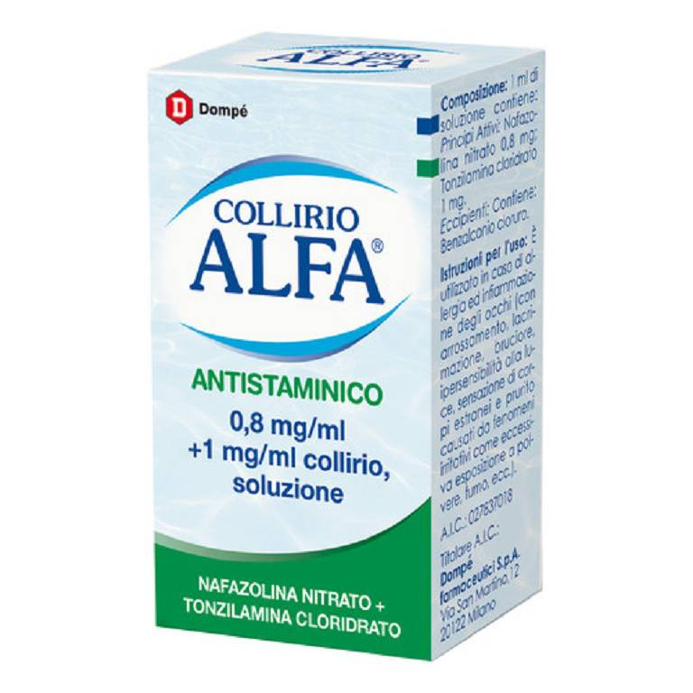 Collirio Alfa - Antistaminico - 0,8 mg/ml + 1 mg/ml di collirio, soluzione - Flacone da 10 ml Collirio Alfa - Antistaminico - 0,8 mg/ml + 1 mg/ml di collirio, soluzione - Flacone da 10 ml