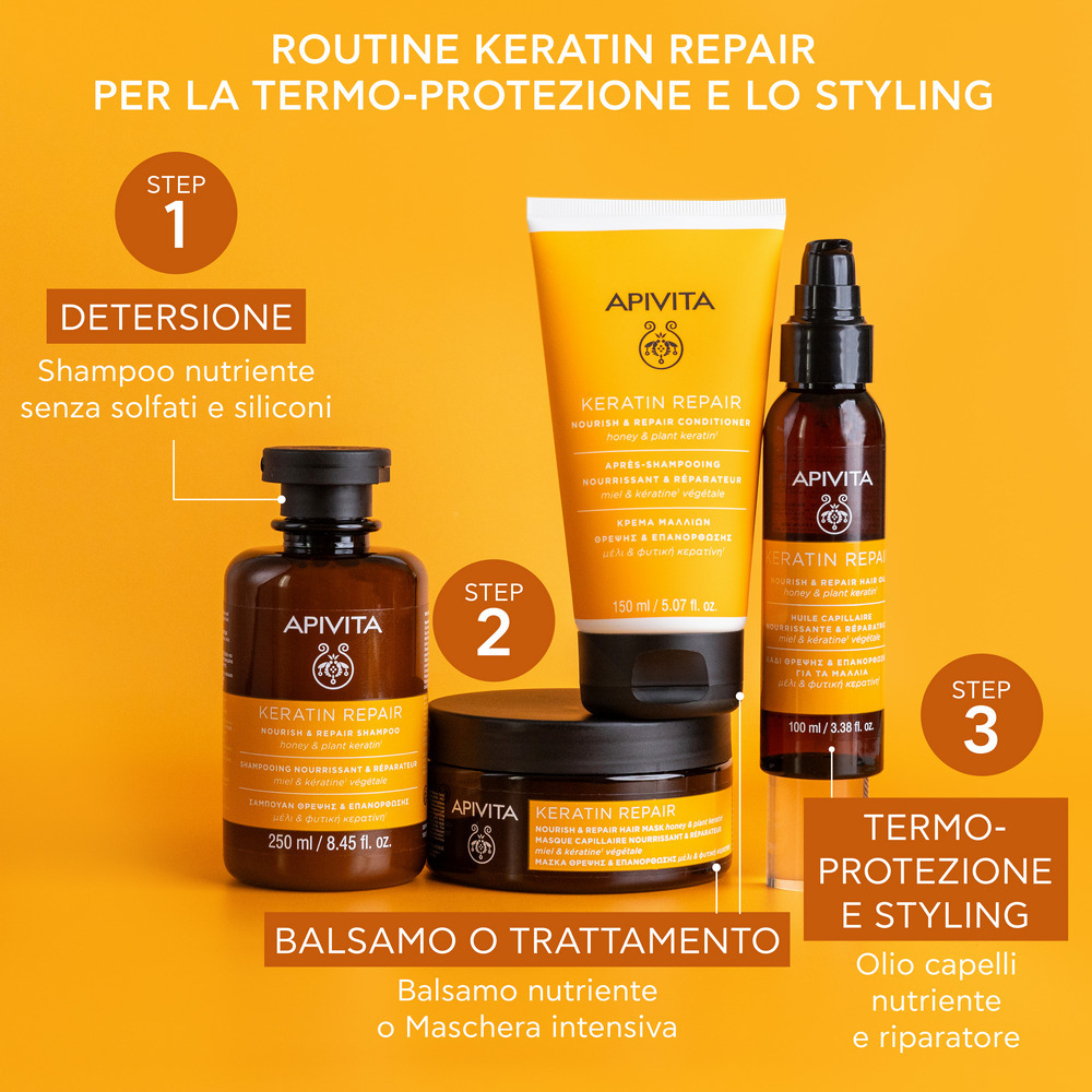 Apivita Keratin Repair - Olio Termoprotettore, Riparatoratore E Anti-Crespo Per Capelli Danneggiati 100 ml