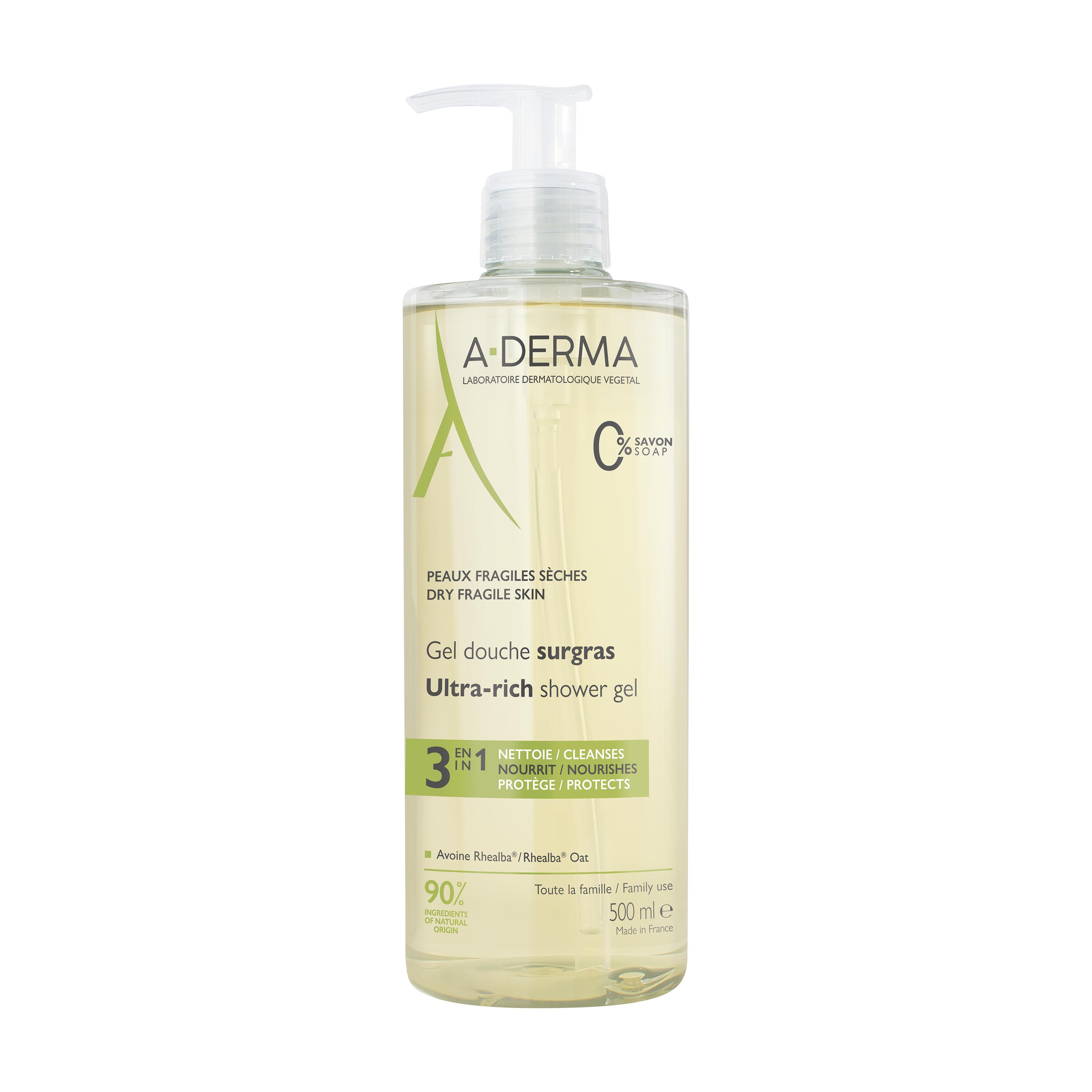 A-Derma - Les Indispensables Gel Doccia Surgras Viso E Corpo Per Pelle Secca E Fragile 500 ml