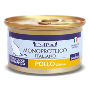 UNIPRO GATTO MONOPROTEICO STERILIZZATI SOVRAPPESO POLLO 85GR (lattina)