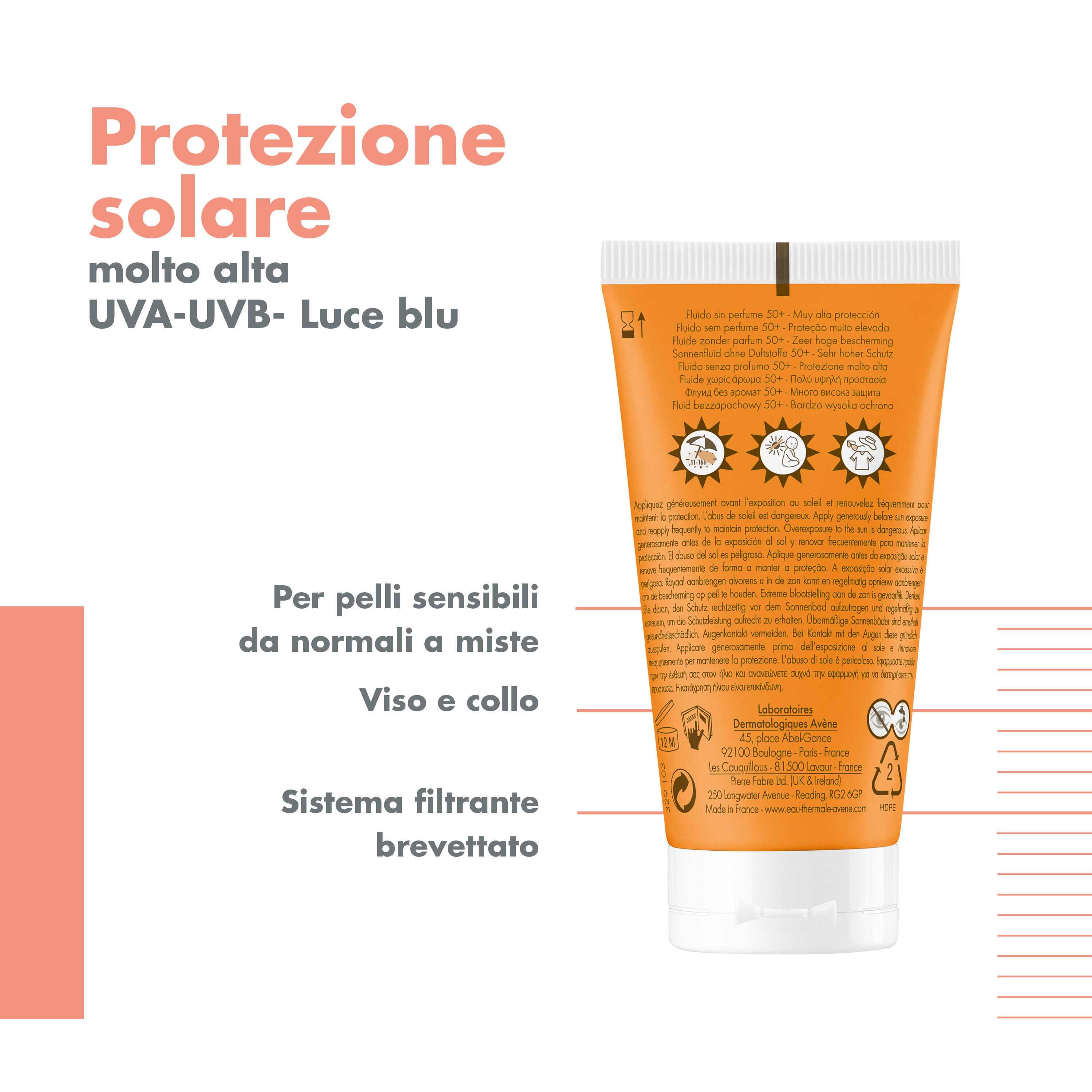 Avène Eau Thermale - Fluido Senza Profumo SPF50+ Protezione Molto Alta Viso 50 ml