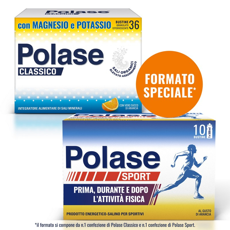 Polase Classico 36 bustine + Polase Sport 10 bustine Magnesio e Potassio Integratore Alimentare Sali Minerali 