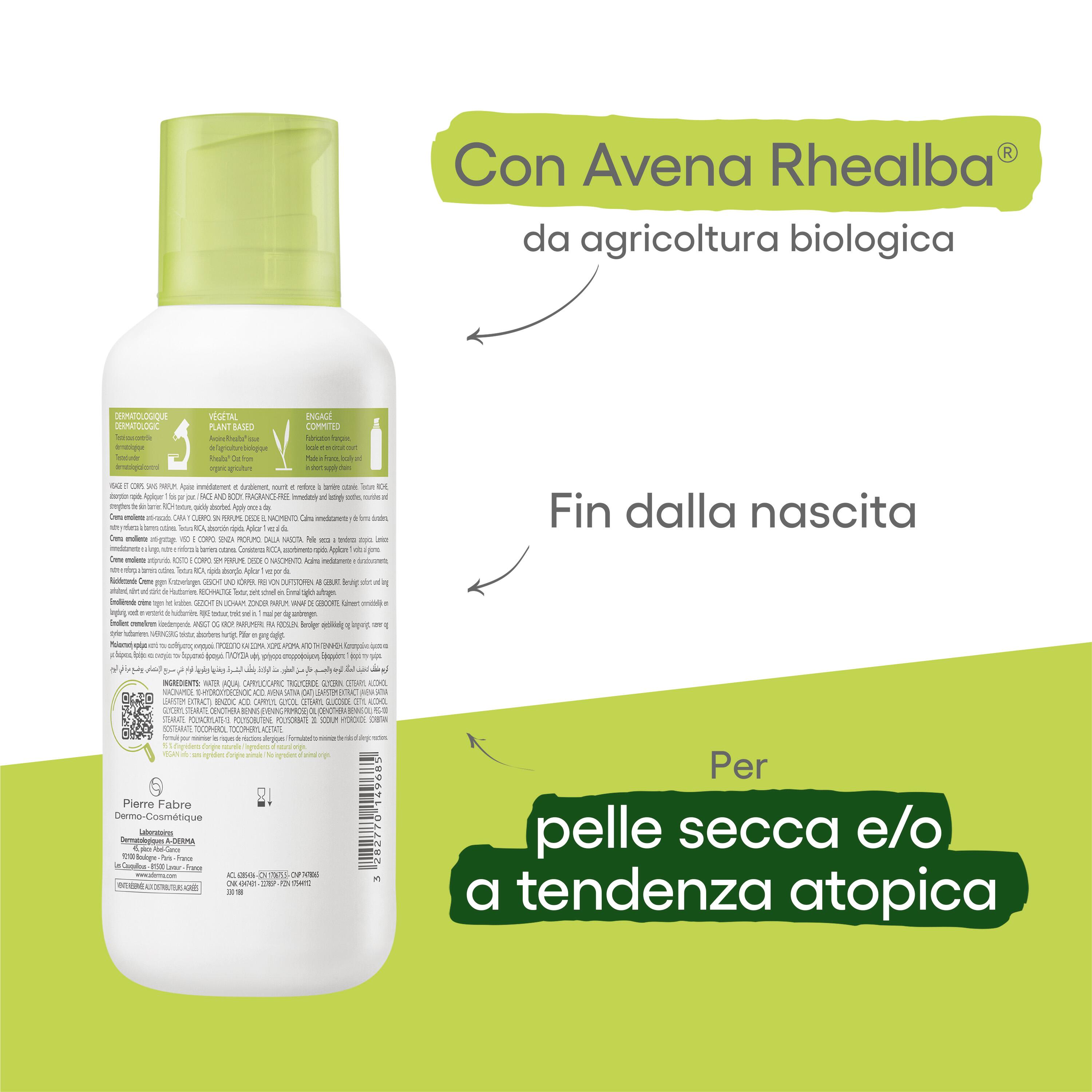 A-Derma Exomega Control - Crema Emolliente  Anti-Grattage Per Pelle Secca A Tendenza Atopica 400 ml 