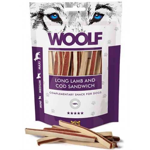 MAST WOOLF CANE SNACK MINI/MEDIUM/MAXI SANDWICH AGNELLO MERLUZZO 100GR