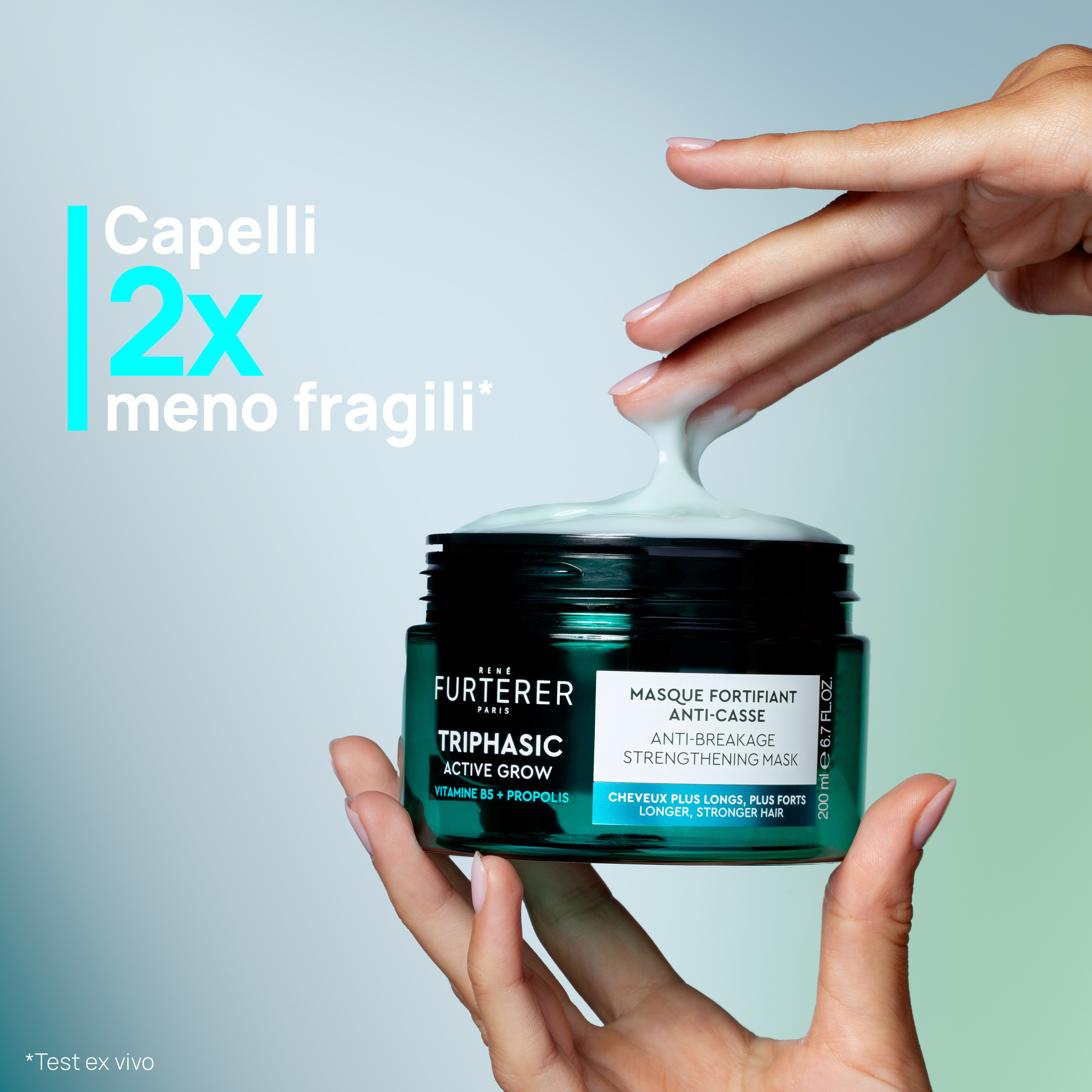 René Furterer Triphasic Active Grow Maschera fortificante anti-rottura, accelera la crescita dei capelli, vitamina B5, lunghezze indebolite, 200ml 