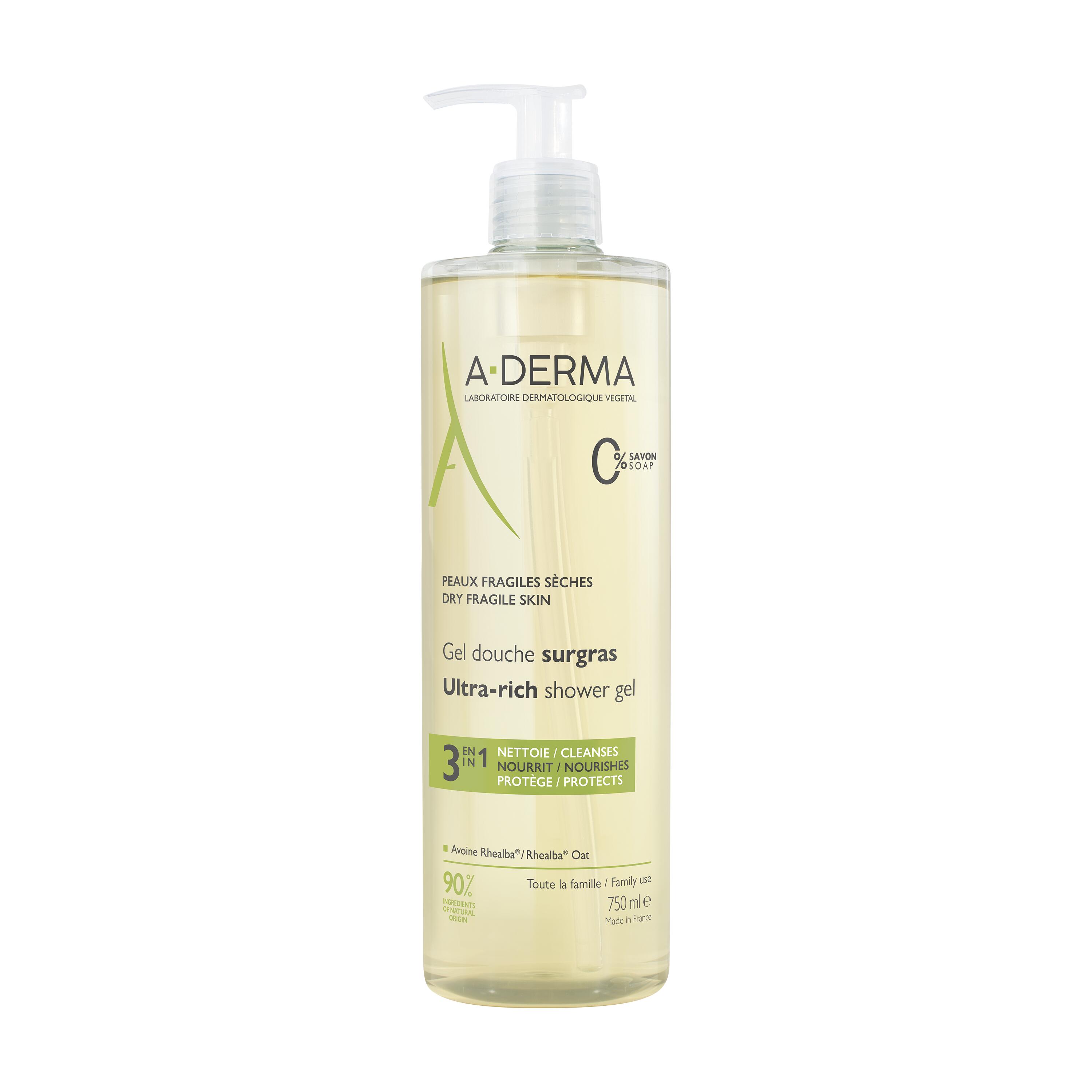A-Derma Les Indispensables - Gel Doccia Surgras Viso E Corpo Per Pelle Secca E Fragile 750 ml