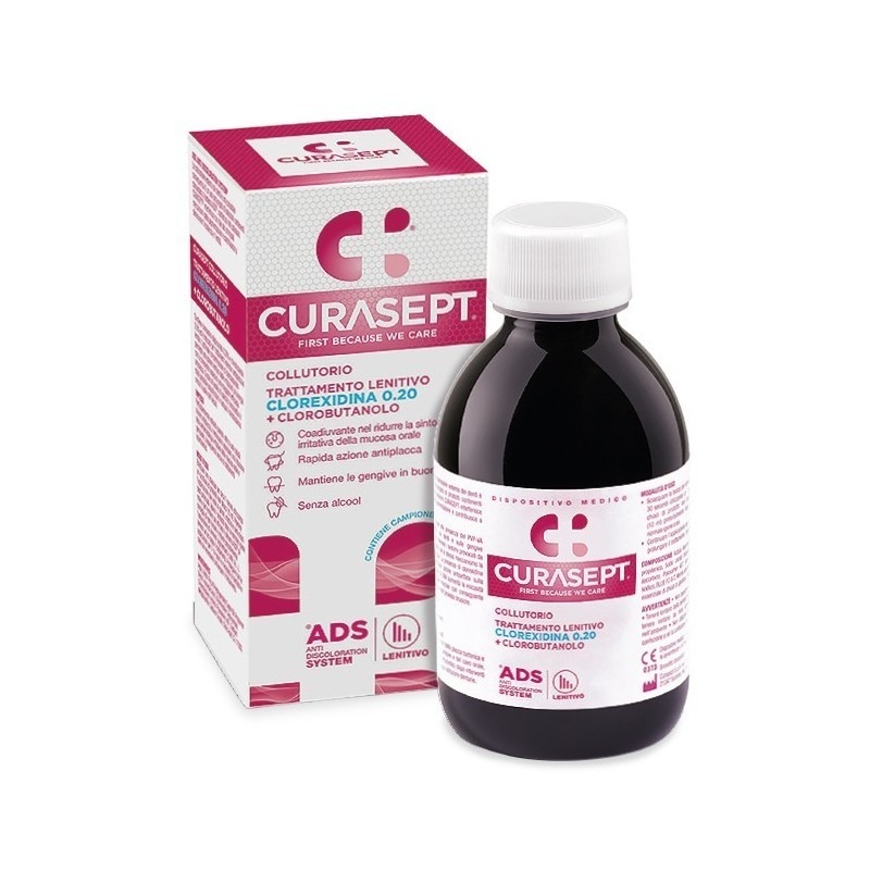 Curasept ADS Clorexidina 0,20% + Clorobutanolo Collutorio Trattamento Lenitivo 200 ml Curasept ADS Clorexidina 0,20% + Clorobutanolo Collutorio Trattamento Lenitivo 200 ml