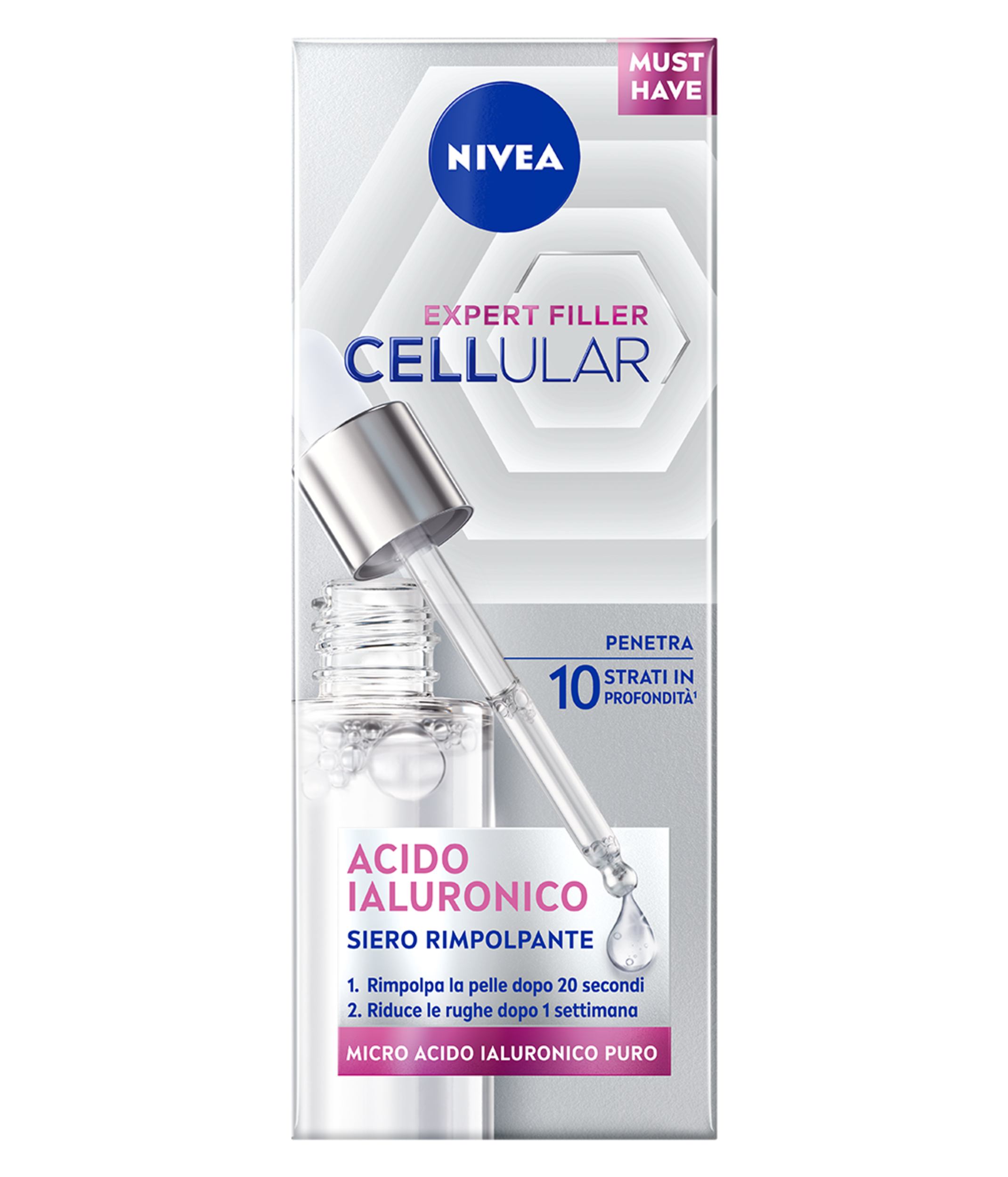 Nivea Cellular Expert Filler Booster di Acido Ialuronico 30 ml, Siero viso antirughe rassodante Nivea Cellular Expert Filler Booster di Acido Ialuronico 30 ml, Siero viso antirughe rassodante