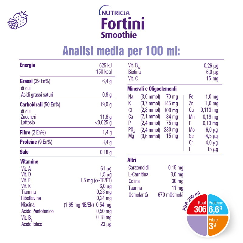 Fortini Smothie Multi Fibre Integratore Nutrizionale Gusto Frutti Rossi 200 ml Fortini Smothie Multi Fibre Integratore Nutrizionale Gusto Frutti Rossi 200 ml