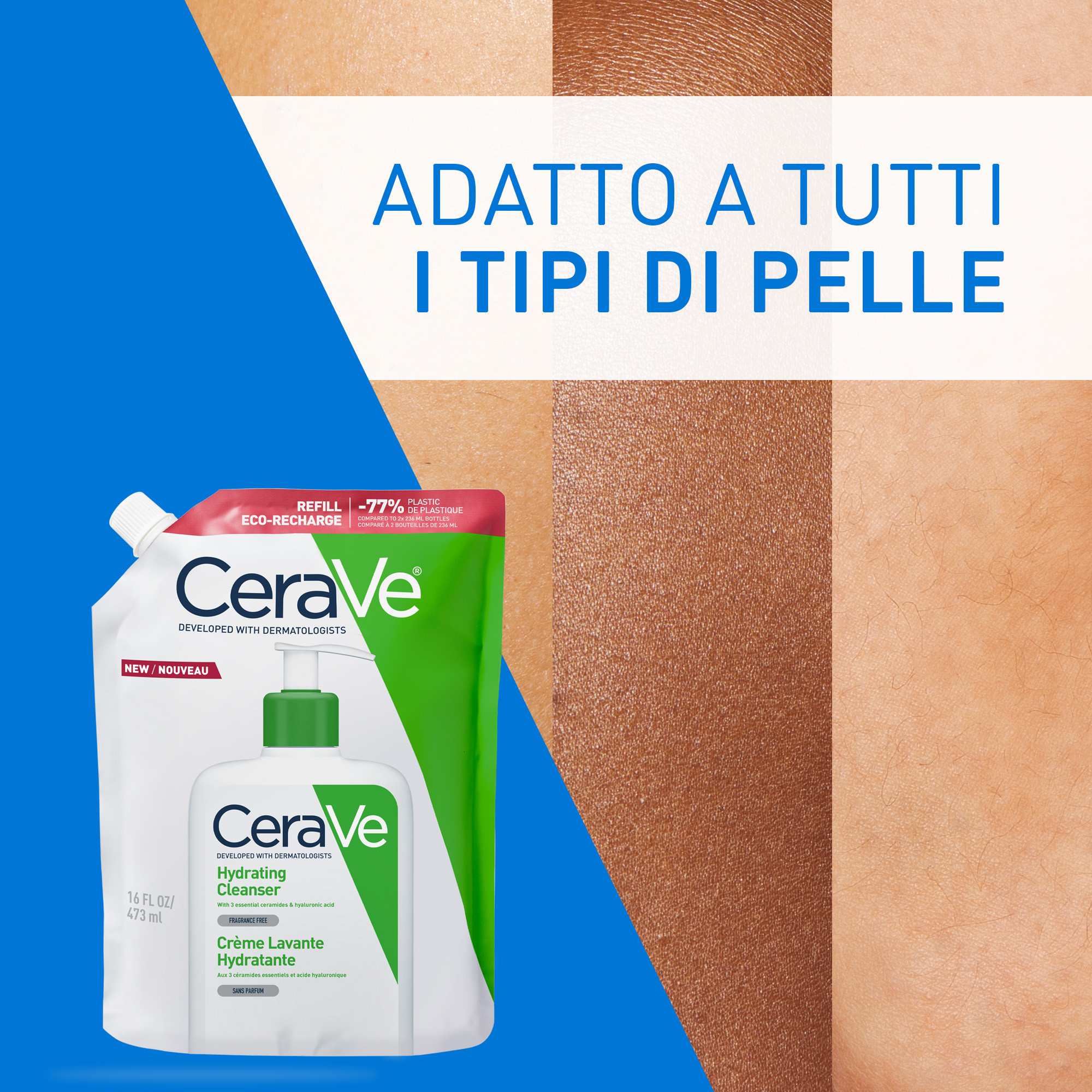 CeraVe Detergente Idratante Viso Pelle da Normale a Secca Refill 473 ml