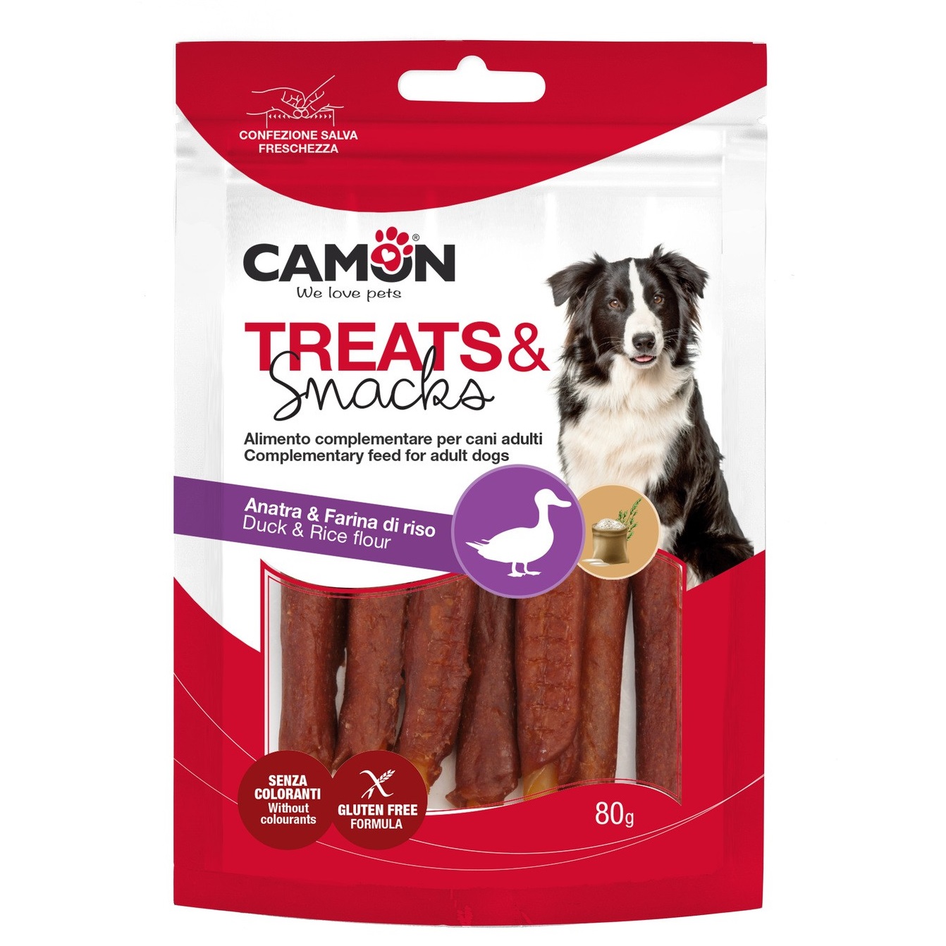 CAMON CANE SNACK TREATS STICKS ANATRA RISO 80GR
